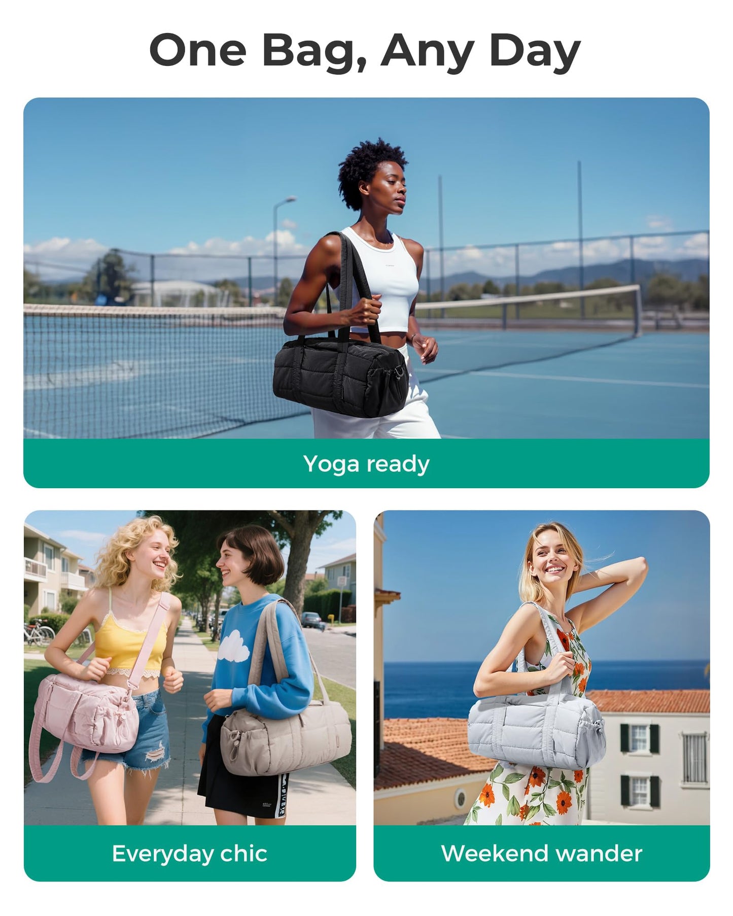 bagsmart Reiki Sporttasche für Damen, Reisetasche für Yogamatten mit Nass- und Trockenfach, 18L Gesteppte Sporttasche für Wochenende/Schwimmen, Sandbraun
