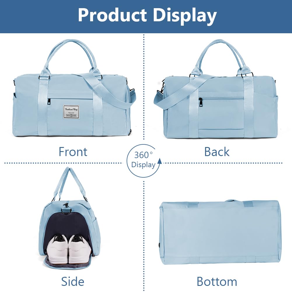 Flintronic Sporttasche Reisetasche, Reise Duffel Bag, Sport Duffel mit Schuhfach & Nassfach, wasserdichte Übernachtungstasche, Reisetasche Gepäcktasche für Sport & Reisen für Herren Damen, Blau