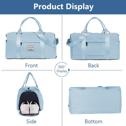 Flintronic Sporttasche Reisetasche, Reise Duffel Bag, Sport Duffel mit Schuhfach & Nassfach, wasserdichte Übernachtungstasche, Reisetasche Gepäcktasche für Sport & Reisen für Herren Damen, Blau
