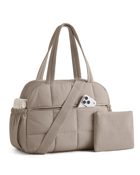 BAGSMART Reisetasche Damen Sporttasche, 20L Puffer Tasche Wasserabweisend Wickeltasche Handgepäck Gym Bag Weekender Damen mit Kosmetiktasche, Kliniktasche Geburt Reise Handtasche für Fitness, Kamel