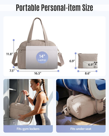 LIGHT FLIGHT Reisetasche Handgepäck Tasche Leichte Sporttasche Mit Kulturbeutel, 20L Travel Duffle Gym Bag Kliniktasche Geburt Krankenhaustasche, Braun