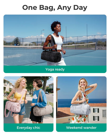 bagsmart Reiki Sporttasche für Damen, Reisetasche für Yogamatten mit Nass- und Trockenfach, 18L Gesteppte Sporttasche für Wochenende/Schwimmen, Sandbraun