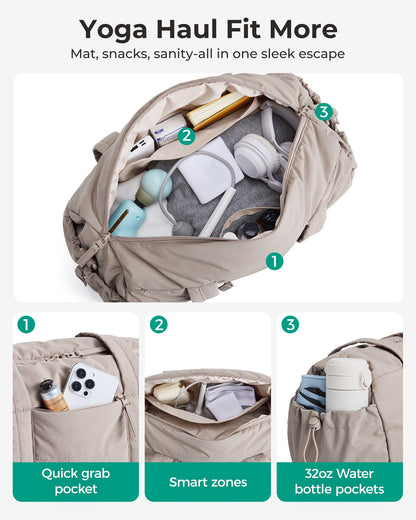 bagsmart Reiki Sporttasche für Damen, Reisetasche für Yogamatten mit Nass- und Trockenfach, 18L Gesteppte Sporttasche für Wochenende/Schwimmen, Sandbraun