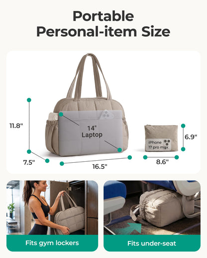 BAGSMART Reisetasche Damen Sporttasche, 20L Puffer Tasche Wasserabweisend Wickeltasche Handgepäck Gym Bag Weekender Damen mit Kosmetiktasche, Kliniktasche Geburt Reise Handtasche für Fitness, Kamel