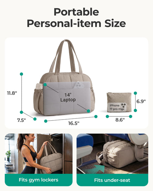 BAGSMART Reisetasche Damen Sporttasche, 20L Puffer Tasche Wasserabweisend Wickeltasche Handgepäck Gym Bag Weekender Damen mit Kosmetiktasche, Kliniktasche Geburt Reise Handtasche für Fitness, Kamel