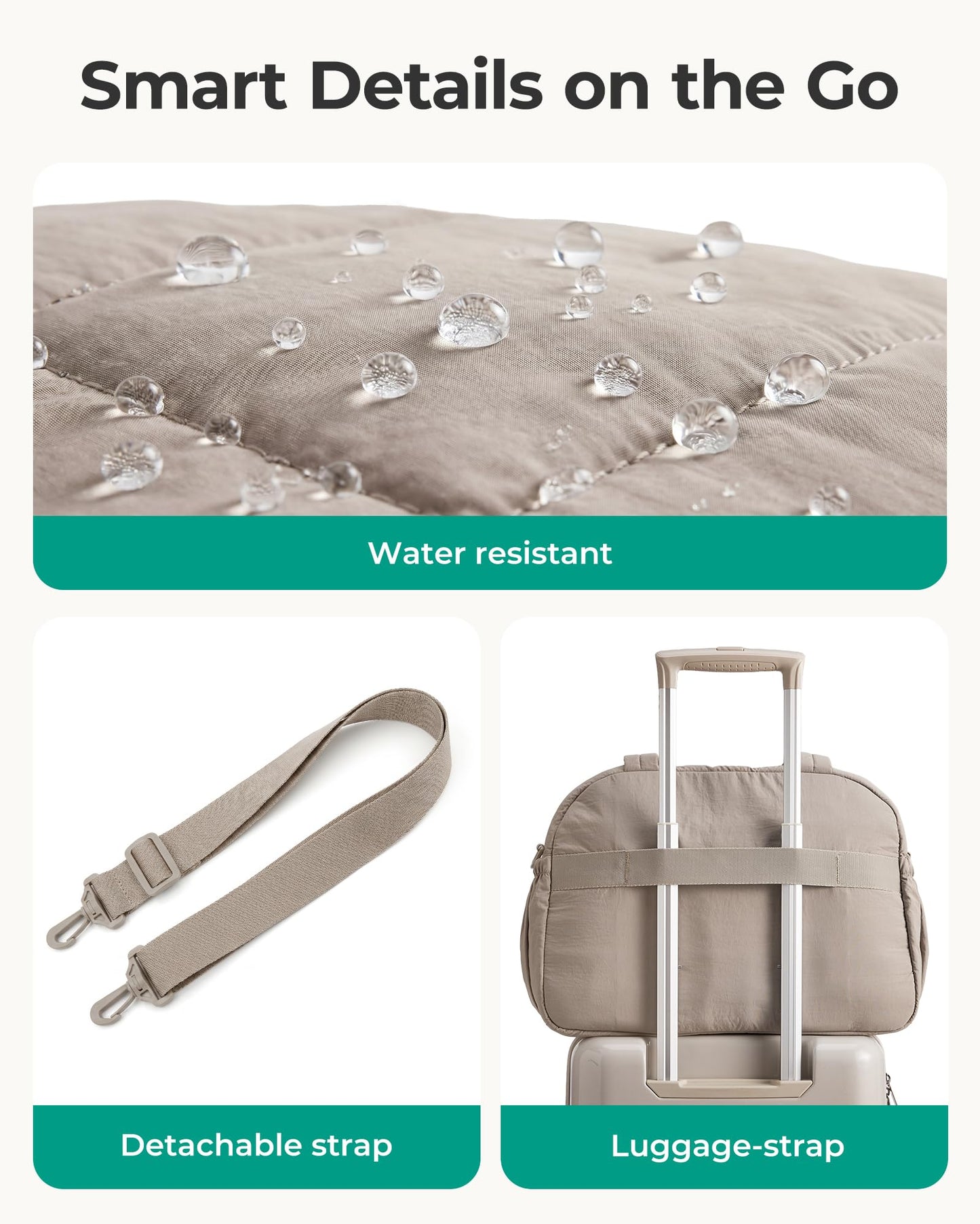BAGSMART Reisetasche Damen Sporttasche, 20L Puffer Tasche Wasserabweisend Wickeltasche Handgepäck Gym Bag Weekender Damen mit Kosmetiktasche, Kliniktasche Geburt Reise Handtasche für Fitness, Kamel