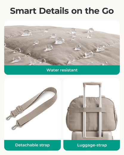 BAGSMART Reisetasche Damen Sporttasche, 20L Puffer Tasche Wasserabweisend Wickeltasche Handgepäck Gym Bag Weekender Damen mit Kosmetiktasche, Kliniktasche Geburt Reise Handtasche für Fitness, Kamel