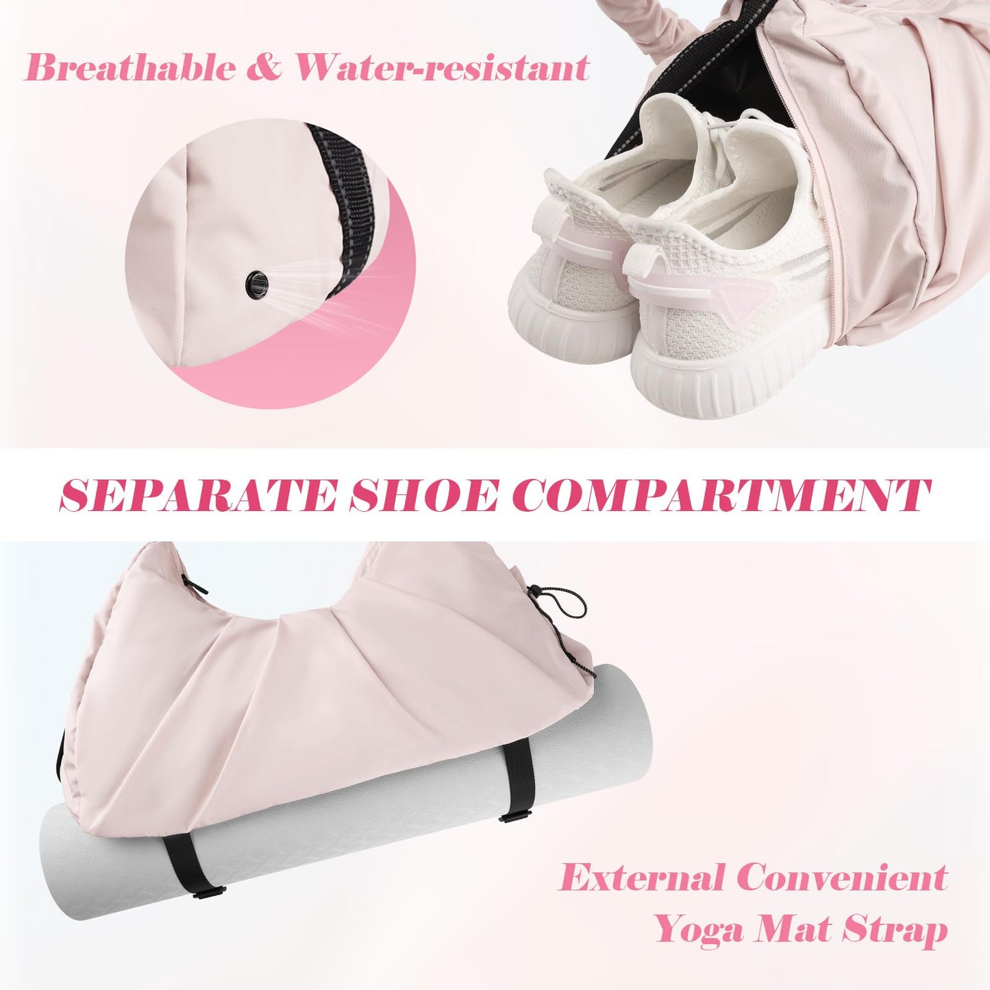 Dizdvizd Kleine Fitness-Tasche für Frauen mit Schuhfach & Nass Tasche, 16L Leichtgewicht Reise Carry-on Weekender, wasserdichte Tasche mit Yoga-Matte Halter