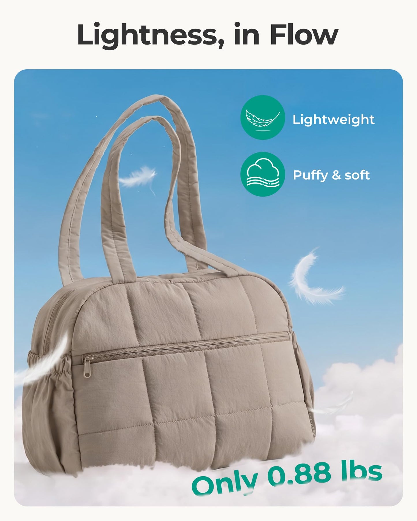 BAGSMART Reisetasche Damen Sporttasche, 20L Puffer Tasche Wasserabweisend Wickeltasche Handgepäck Gym Bag Weekender Damen mit Kosmetiktasche, Kliniktasche Geburt Reise Handtasche für Fitness, Kamel