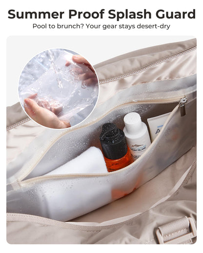 bagsmart Reiki Sporttasche für Damen, Reisetasche für Yogamatten mit Nass- und Trockenfach, 18L Gesteppte Sporttasche für Wochenende/Schwimmen, Sandbraun