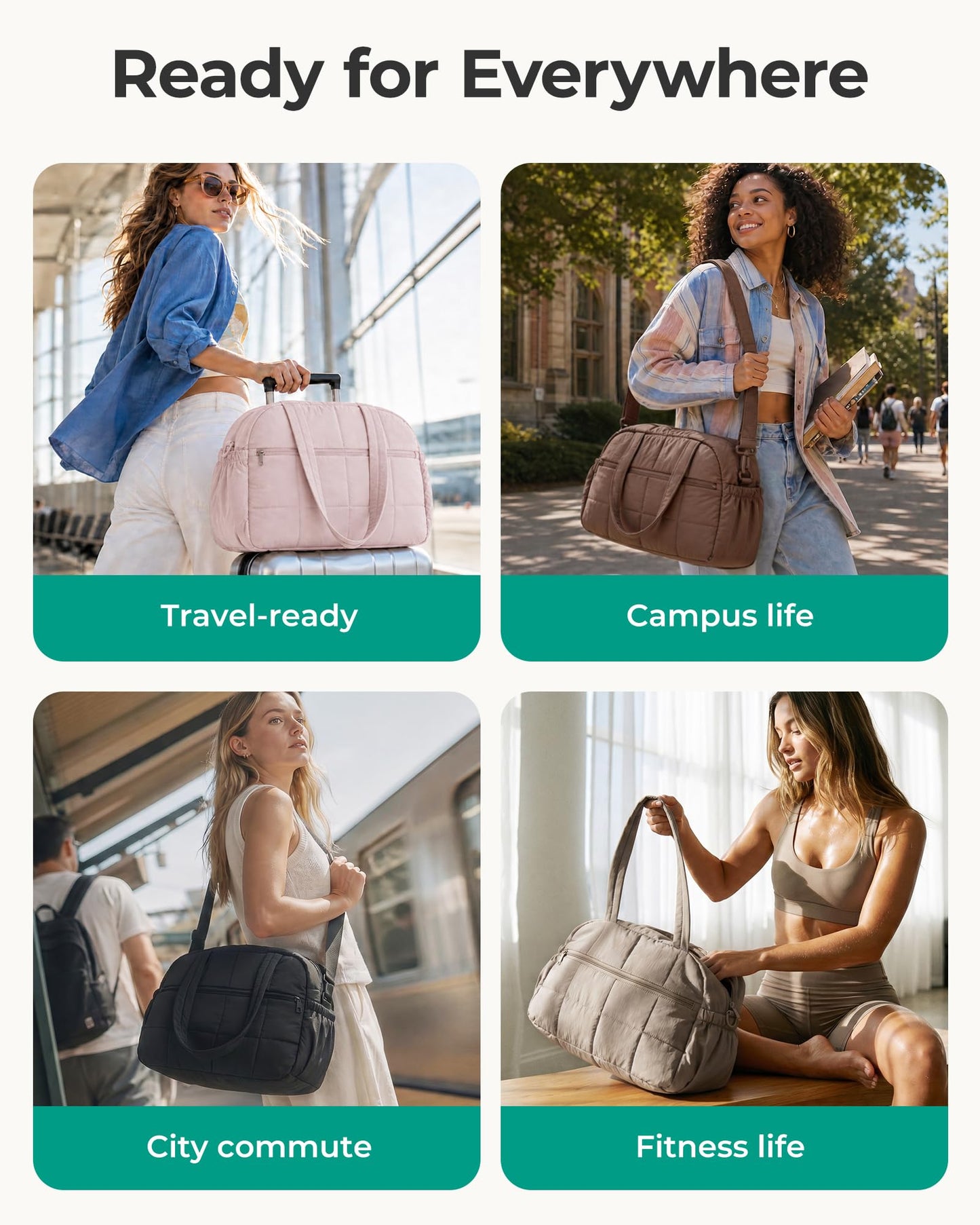 BAGSMART Reisetasche Damen Sporttasche, 20L Puffer Tasche Wasserabweisend Wickeltasche Handgepäck Gym Bag Weekender Damen mit Kosmetiktasche, Kliniktasche Geburt Reise Handtasche für Fitness, Kamel
