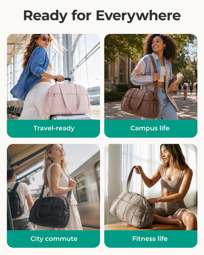 BAGSMART Reisetasche Damen Sporttasche, 20L Puffer Tasche Wasserabweisend Wickeltasche Handgepäck Gym Bag Weekender Damen mit Kosmetiktasche, Kliniktasche Geburt Reise Handtasche für Fitness, Kamel